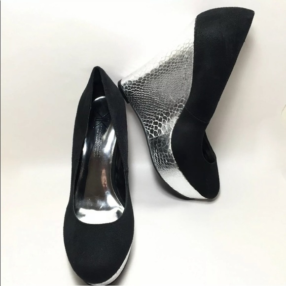 Kardashian Kollection Black Silver Wedge Heels 7.5 - Picture 1 of 8